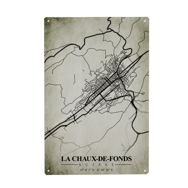 Holzbild "La Chaux-de-Fonds Vintage Stadt" artboxONE - Städte / Weitere,Kartografie