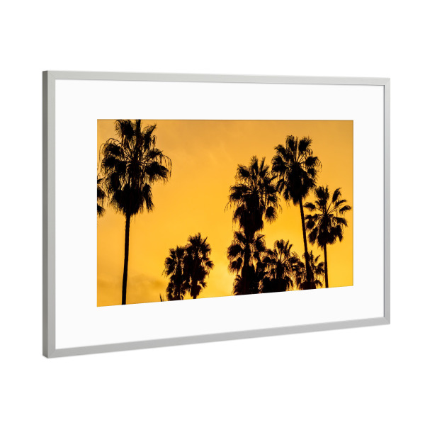 Poster mit Rahmen Silber "Palm trees at orange sunset" artboxONE - Natur,Reise,Reise / Strand und Meer