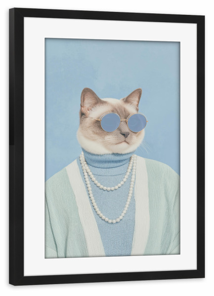 Poster mit Rahmen schwarz "Katzenliebe im Blau" artboxONE - Tiere,Fashion