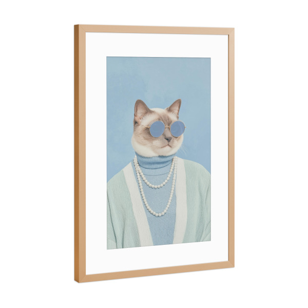 Poster mit Rahmen Kupfer "Katzenliebe im Blau" artboxONE - Tiere,Fashion