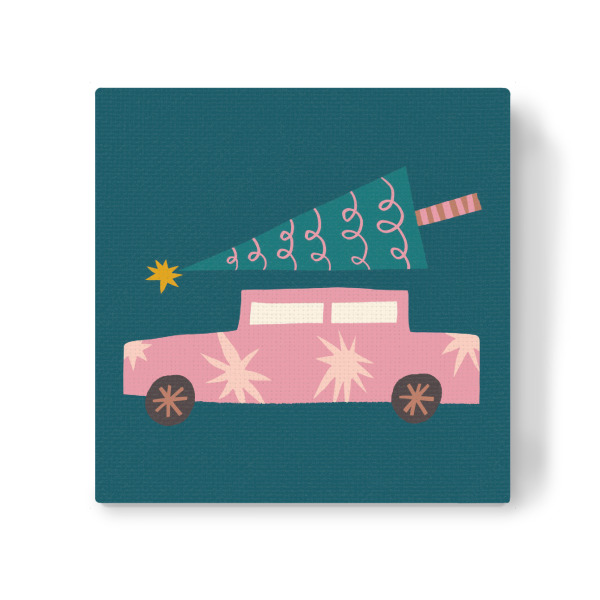 Leinwandbild "Happy Christmas (40)" artboxONE - Für Kinder,Weihnachten,Für Mama - Weihnachten,Christmas,Auto,Weihnachtsbaum,Christbaum,Illustration