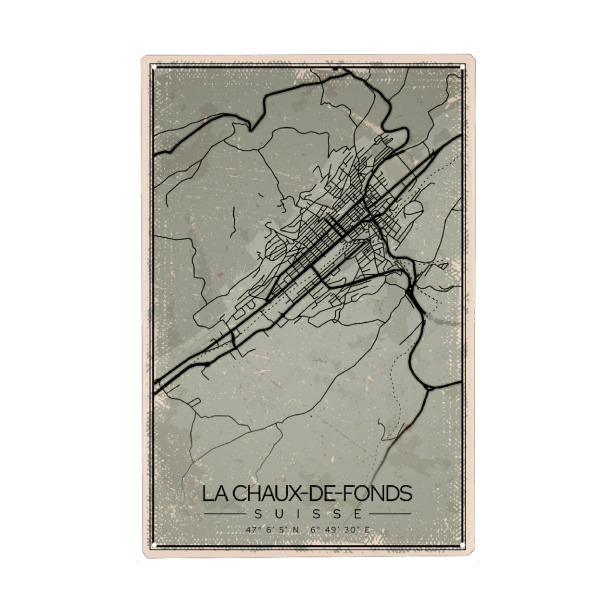 Holzbild "Vintage Map La Chaux-de-Fonds" artboxONE - Städte / Weitere,Kartografie