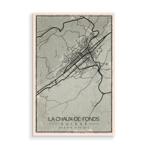 Holzbild "Vintage Map La Chaux-de-Fonds" artboxONE - Städte / Weitere,Kartografie