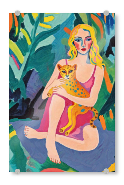 Acrylglasbild "Frau mit Geparden im Dschungel" artboxONE - Natur,Tiere,Menschen