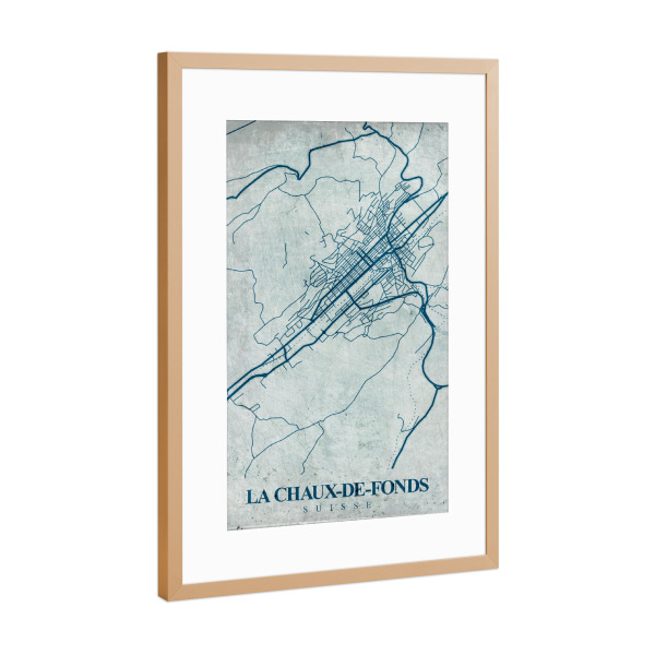 Poster mit Rahmen Kupfer "La Chaux-de-Fonds City Retro" artboxONE - Städte / Weitere,Kartografie