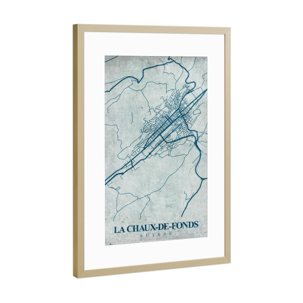 Poster mit Rahmen Gold "La Chaux-de-Fonds City Retro" artboxONE - Städte / Weitere,Kartografie