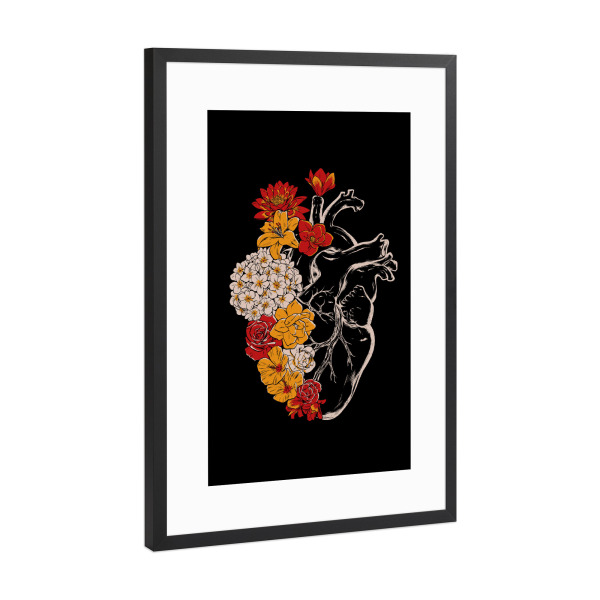 Poster mit Rahmen Schwarz (Metallic) "Blumenherz Vintage" artboxONE - Floral