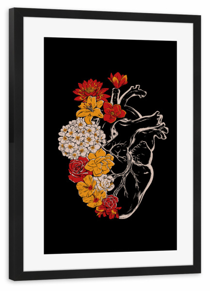 Poster mit Rahmen schwarz "Blumenherz Vintage" artboxONE - Floral