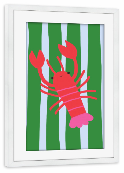 Poster mit Rahmen weiß "Netter Hummer auf grünen Streifen" artboxONE - Tiere,Essen & Trinken