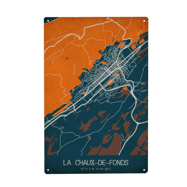 Holzbild "Stadt La Chaux-de-Fonds Retro" artboxONE - Städte / Weitere,Kartografie - Karte,La chaux-de-fonds,Bunt
