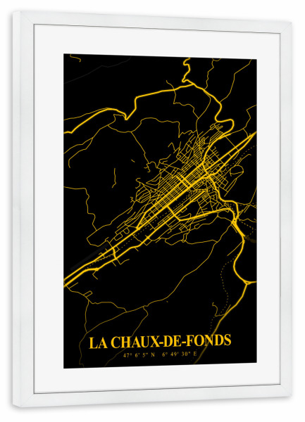 Poster mit Rahmen weiß "La Chaux-de-Fonds Stadtkarte" artboxONE - Städte / Weitere,Kartografie