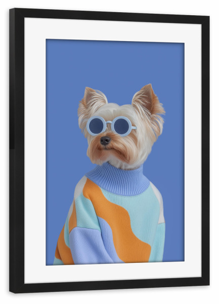 Poster mit Rahmen schwarz "Stilvoller Yorkie-Charme" artboxONE - Tiere,Fashion,Lustig