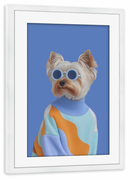 Poster mit Rahmen weiß "Stilvoller Yorkie-Charme" artboxONE - Tiere,Fashion,Lustig