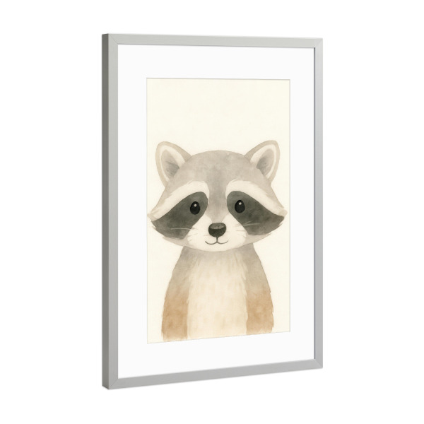 Poster mit Rahmen Silber "Netter Aquarell -Waschbär" artboxONE - Für Kinder,Tiere