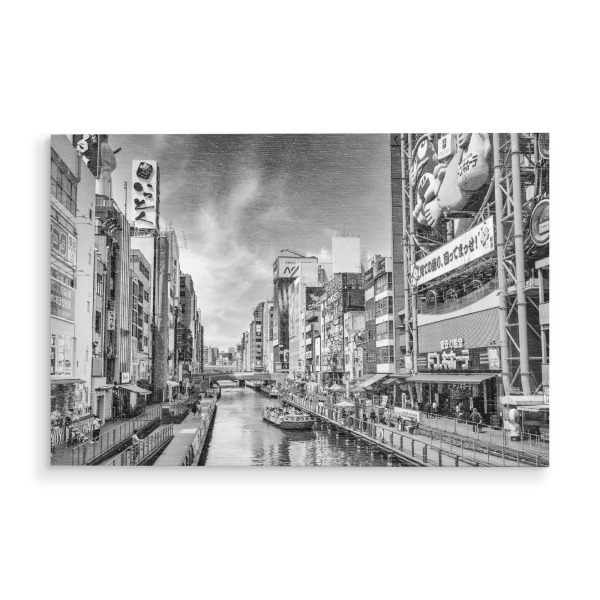 Holzbild "Dotonbori in Osaka" artboxONE - Schwarzweiß,Architektur,Reise / Asien