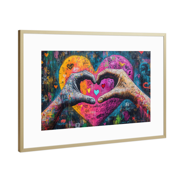 Poster mit Rahmen Gold "Herzliche Popart Hände" artboxONE - Abstrakt,Menschen,Liebe