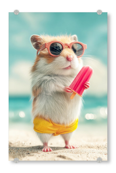 Acrylglasbild "Hamster am Strand" artboxONE - Tiere - Hamster,Strand,Sommer,Eis am stiel,Sonnenbrille,Niedlich,Cool,Tiere,Witzig,Urlaub