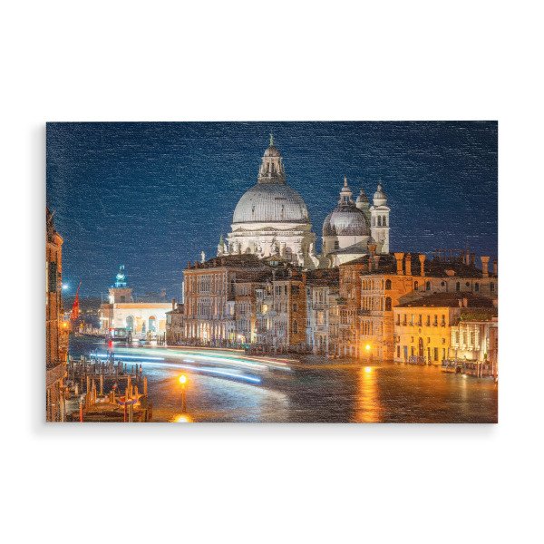 Holzbild "Sommernacht am Canal Grande" artboxONE - Städte / Venedig - Venedig,Italien,Santa maria della salute,Canal grande,Kirche,Altstadt