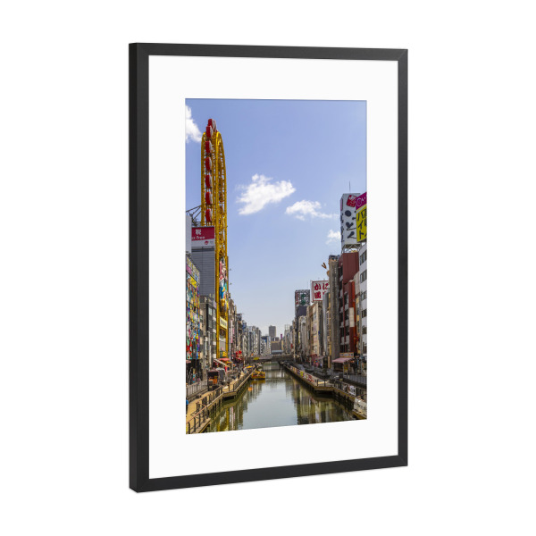 Poster mit Rahmen Schwarz (Metallic) "Dotonbori - Zentrum von Osaka" artboxONE - Architektur,Reise / Asien