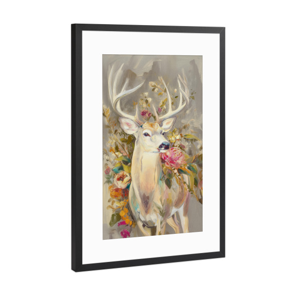 Poster mit Rahmen Schwarz (Metallic) "Stilvolle Hirschmalerei" artboxONE - Natur,Floral,Tiere
