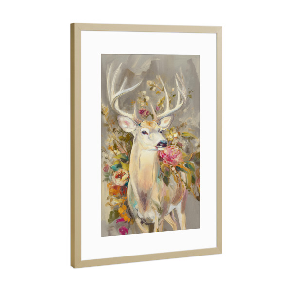 Poster mit Rahmen Gold "Stilvolle Hirschmalerei" artboxONE - Natur,Floral,Tiere