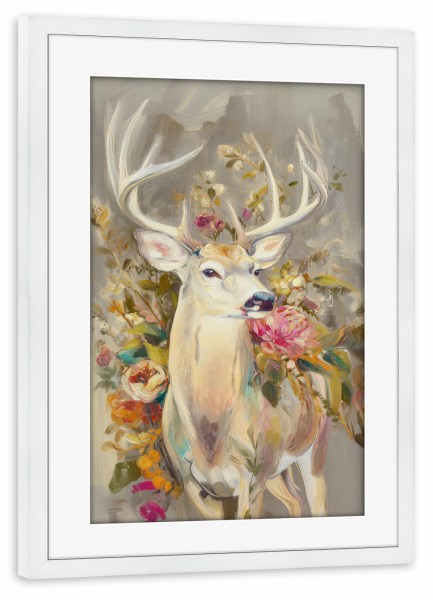 Poster mit Rahmen weiß "Stilvolle Hirschmalerei" artboxONE - Natur,Floral,Tiere