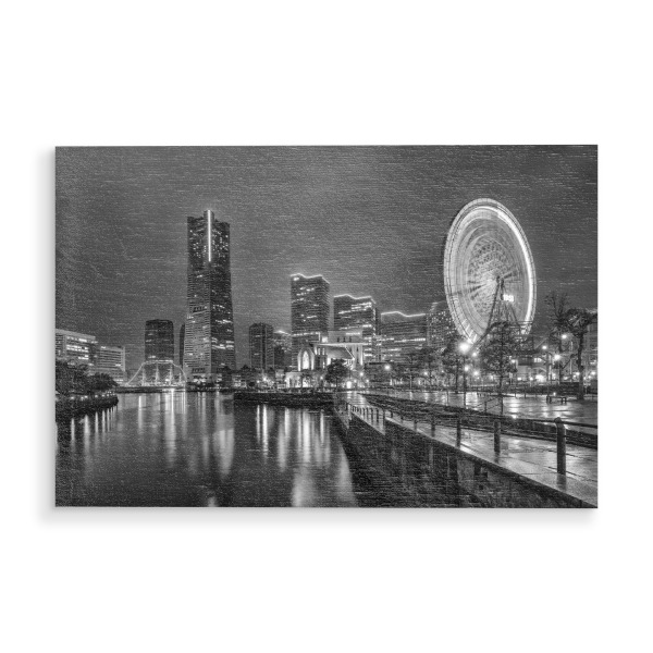 Holzbild "Schillernde Yokohama Skyline" artboxONE - Schwarzweiß,Architektur,Reise / Asien