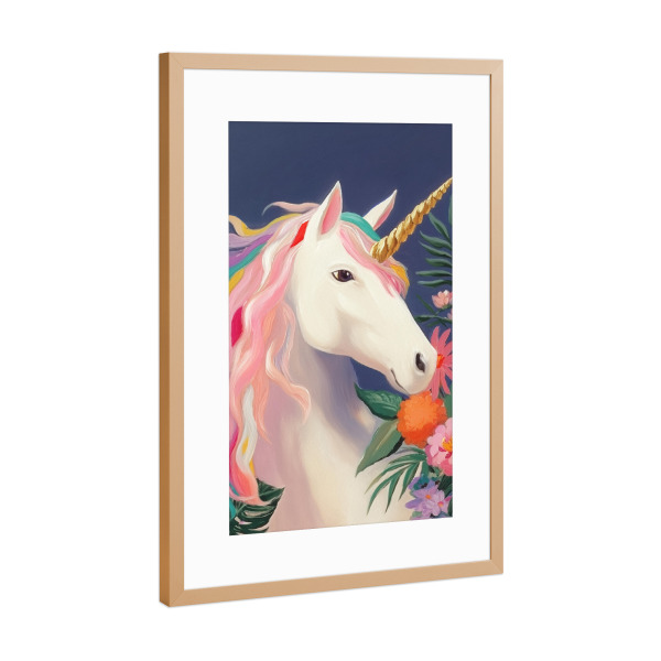 Poster mit Rahmen Kupfer "Einhorn im Blütentraum" artboxONE - Natur,Floral,Tiere
