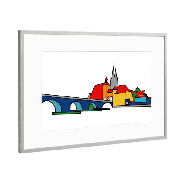 Poster mit Rahmen Silber "Regensburg Steinerne Brücke" artboxONE - Reise,Architektur,Städte / Weitere
