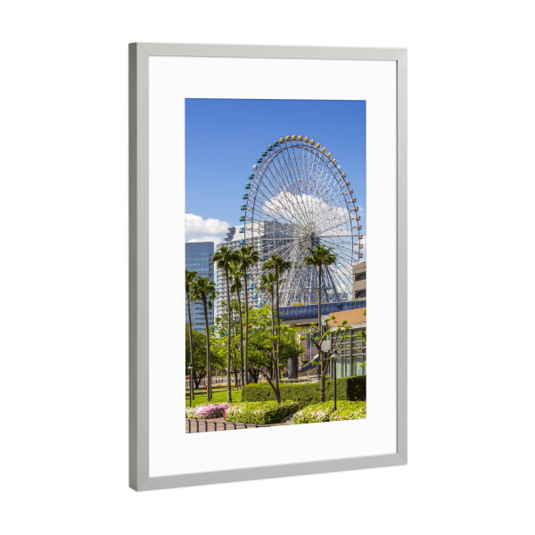 Poster mit Rahmen Silber "Yokohama Skyline mit Riesenrad" artboxONE - Architektur,Reise / Asien,Städte / Weitere