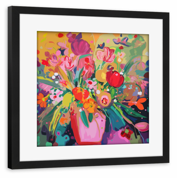 Poster mit Rahmen schwarz "Blumen Popart mit Vase" artboxONE - Natur,Floral,Abstrakt