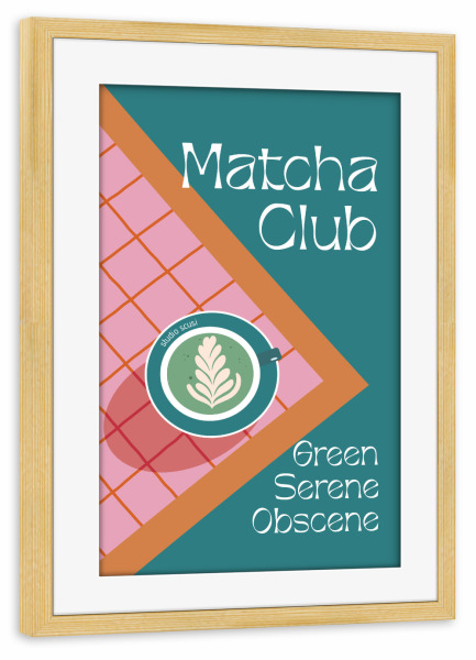 Poster mit Rahmen kiefer "Matcha Club - Green" artboxONE - Essen & Trinken - Matcha,Cup,Table,Top down,Coffee,Green,Matcha latte