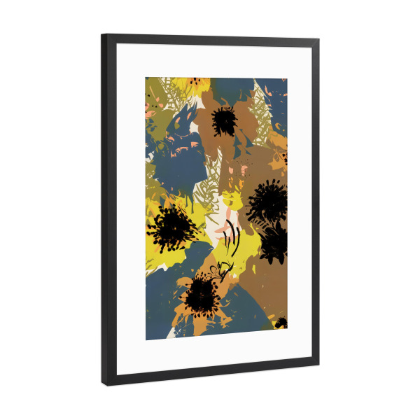 Poster mit Rahmen Schwarz (Metallic) "Yellow Ochre Florals" artboxONE - Natur,Abstrakt - Abstract,Floral,Nature,Botanical,Garden,Blossom,Plants,Spring