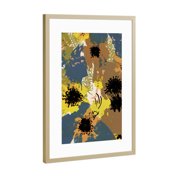 Poster mit Rahmen Gold "Yellow Ochre Florals" artboxONE - Natur,Abstrakt - Abstract,Floral,Nature,Botanical,Garden,Blossom,Plants,Spring
