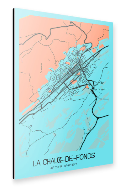 Alu-Dibond "Map von La Chaux-de-Fonds" 75x50 cm artboxONE