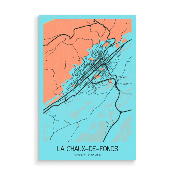 Holzbild "Map von La Chaux-de-Fonds" artboxONE - Städte / Weitere,Kartografie
