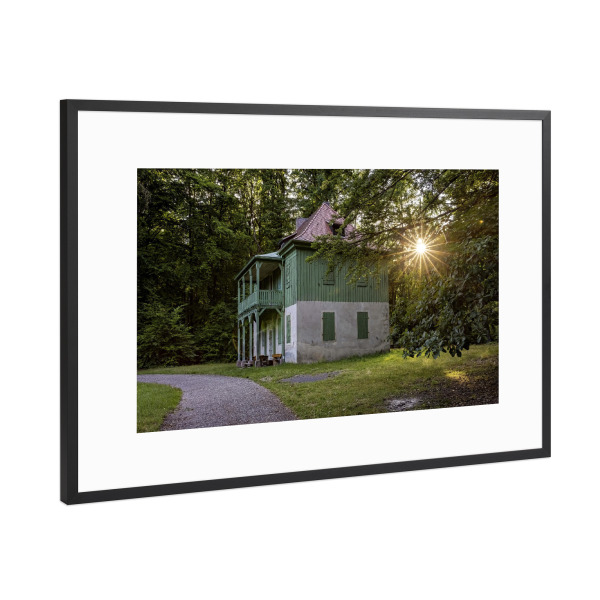 Poster mit Rahmen Schwarz (Metallic) "Das Grüne Haus im Rieseneck" artboxONE - Architektur