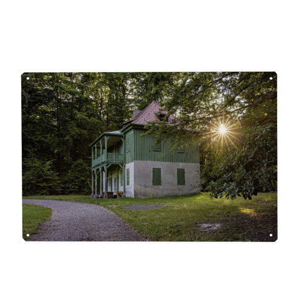 Holzbild "Das Grüne Haus im Rieseneck" artboxONE - Architektur - Herzogstuhl,Rieseneck,Saale holzland kreis,Thüringen,Fachwerkhaus,Haus,Sonnenstern