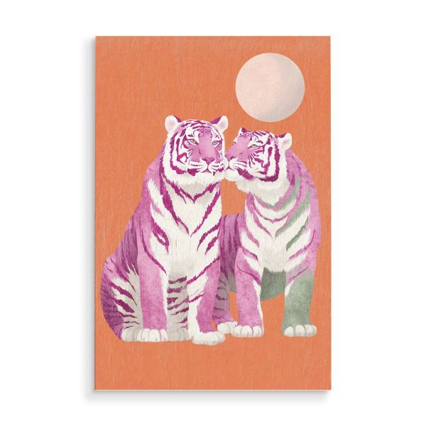 Holzbild "Tigerpaar bei Mondschein" artboxONE - Natur,Tiere,Liebe