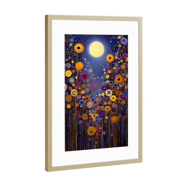 Poster mit Rahmen Gold "Blumen Nacht A, Klimt (matart)" artboxONE - Natur