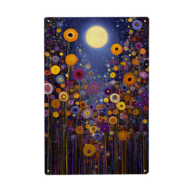 Metall Poster "Blumen Nacht A, Klimt (matart)" artboxONE - Natur - Blumen,Garten,Wiese,Natur,Modern,Abstraktion,Kunst,Gustav klimt,Klimt,Nacht,Mond