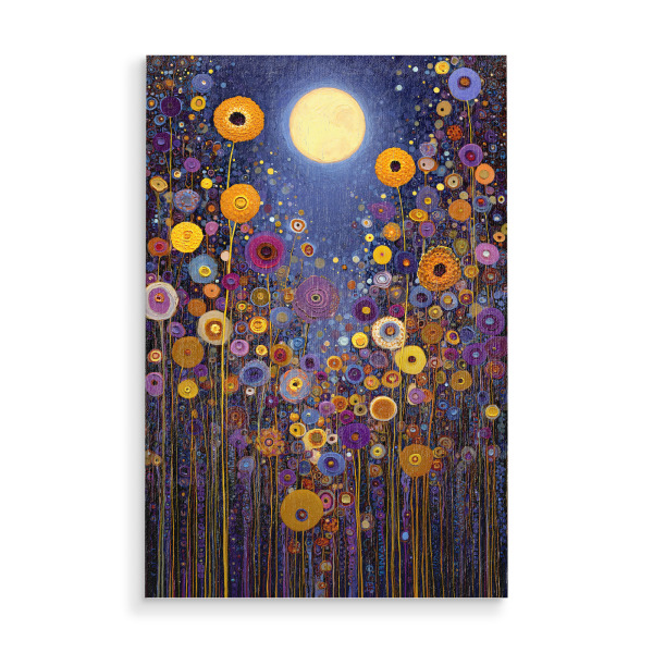 Holzbild "Blumen Nacht A, Klimt (matart)" artboxONE - Natur - Blumen,Garten,Wiese,Natur,Modern,Abstraktion,Kunst,Gustav klimt,Klimt,Nacht,Mond