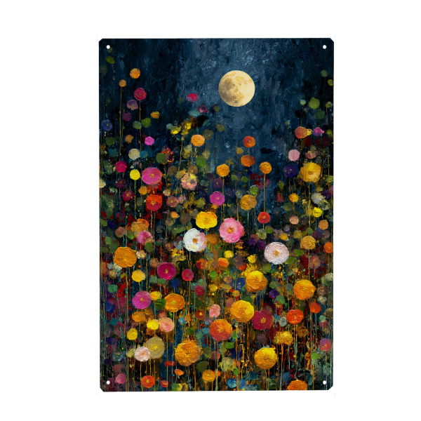 Holzbild "Blumen Nacht B, Klimt (matart)" artboxONE - Natur - Blumen,Garten,Wiese,Natur,Abstraktion,Kunst,Gustav klimt,Klimt,Nacht,Mond