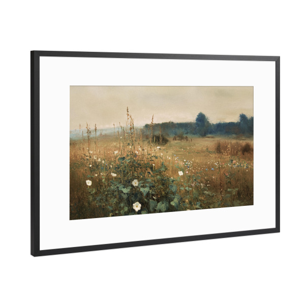 Poster mit Rahmen Schwarz (Metallic) "Wiesenruhe in Erdtönen" artboxONE - Natur,Floral,Abstrakt