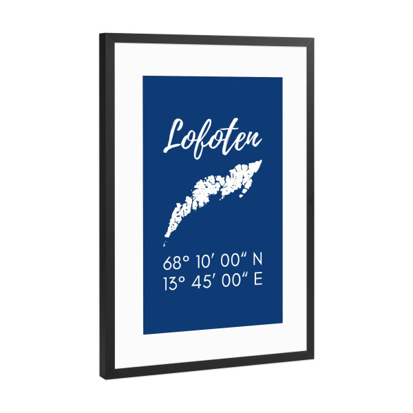 Poster mit Rahmen Schwarz (Metallic) "Lofoten Koordinaten" artboxONE - Typografie,Reise,Reise / Strand und Meer,Reise / Länder