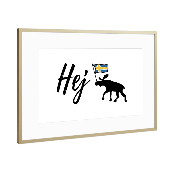 Poster mit Rahmen Gold "Schweden Flagge Elch Hej" artboxONE - Reise,Tiere,Reise / Strand und Meer,Reise / Länder,Städte / Stockholm