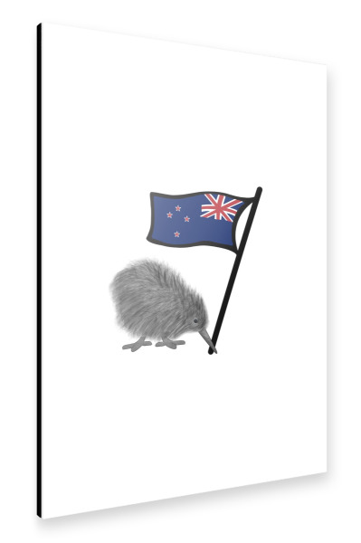 Alu-Dibond "Kiwi Vogel mit Neuseeland Flagge" 75x50 cm artboxONE