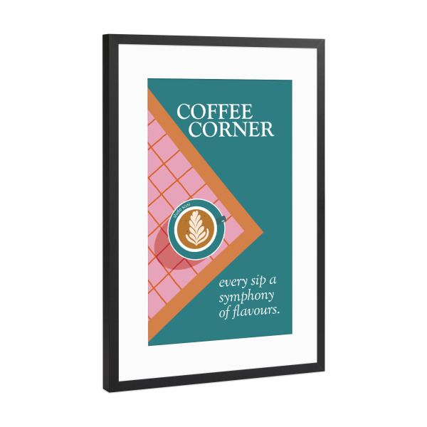 Poster mit Rahmen Schwarz (Metallic) "Coffee Corner Latte Art" artboxONE - Essen & Trinken