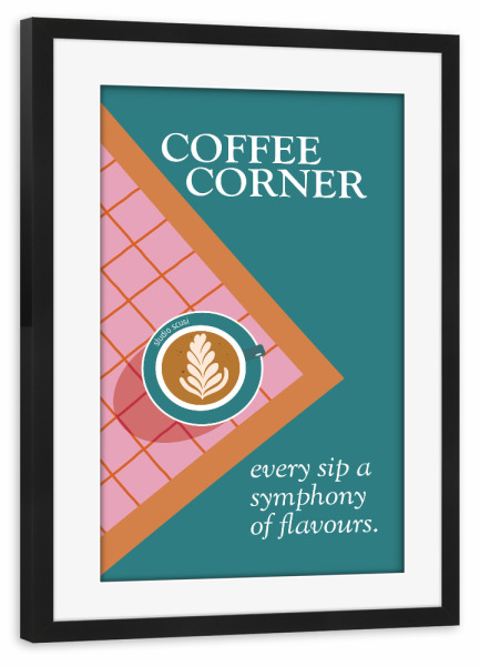 Poster mit Rahmen schwarz "Coffee Corner Latte Art" artboxONE - Essen & Trinken - Coffee,Cafe,Kaffee,Barista,Bar,Latte,Cappuccino,Espresso,Italien