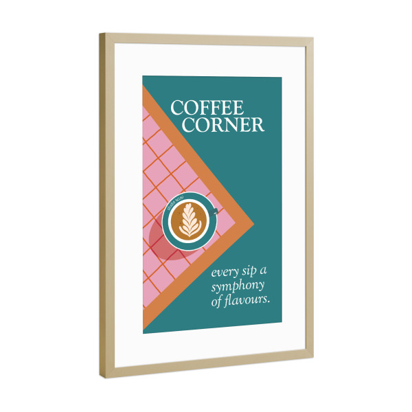 Poster mit Rahmen Gold "Coffee Corner Latte Art" artboxONE - Essen & Trinken - Coffee,Cafe,Kaffee,Barista,Bar,Latte,Cappuccino,Espresso,Italien